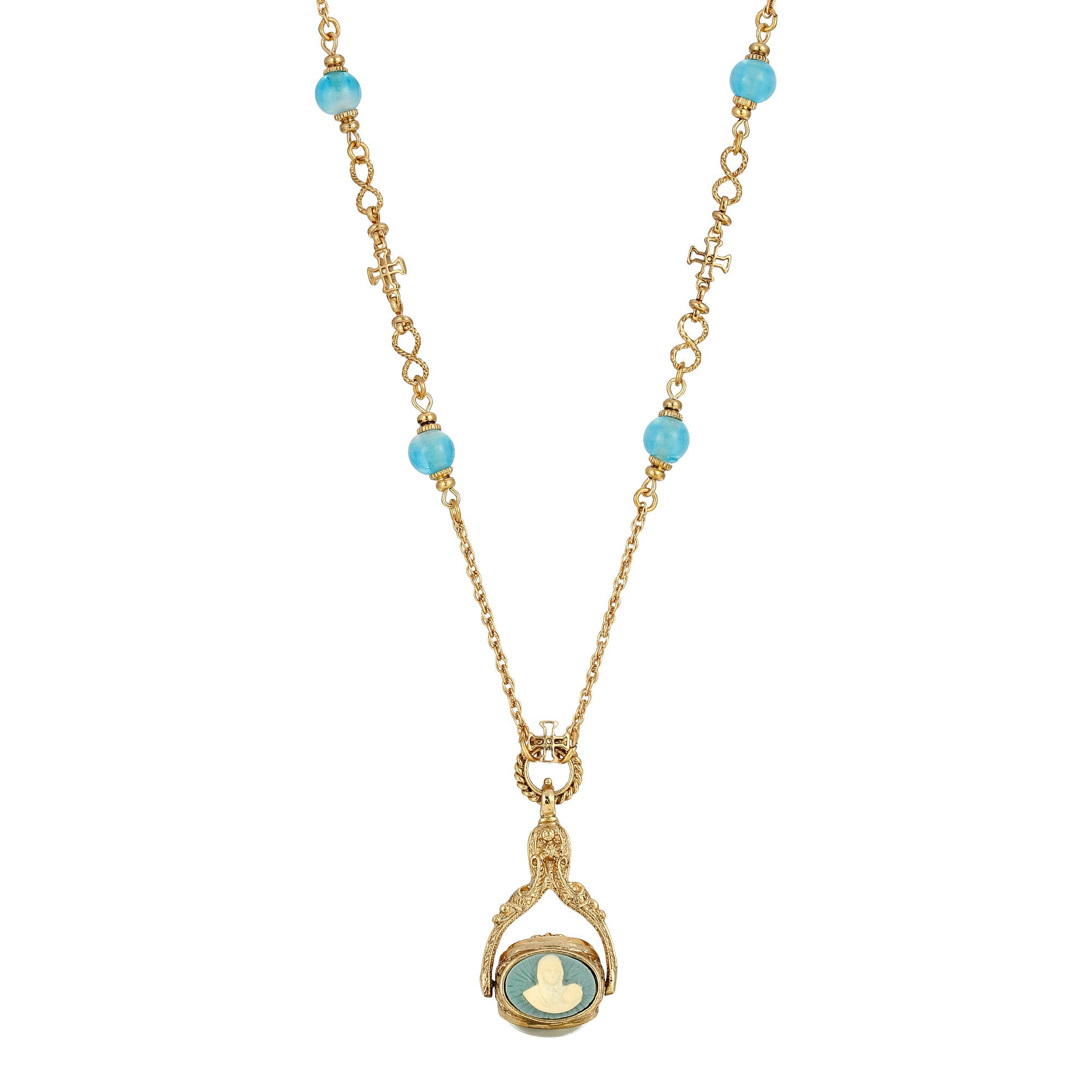 Symbols Of Faith Triple Spinner Madonna And Child Cameo Pendant Necklace 30"