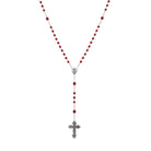 Silver & Fire Polished Red Beaded Crucifix Rosary