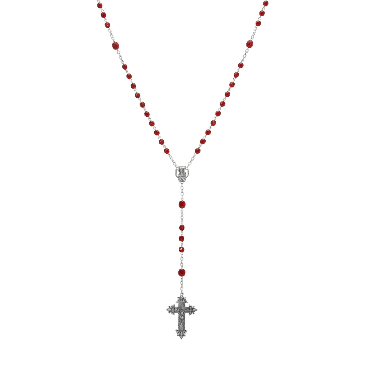 Silver & Fire Polished Red Beaded Crucifix Rosary