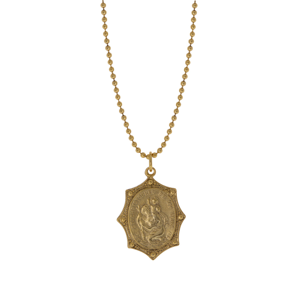 Symbols Of Faith Gold St. Christopher Pendant Necklace 18"