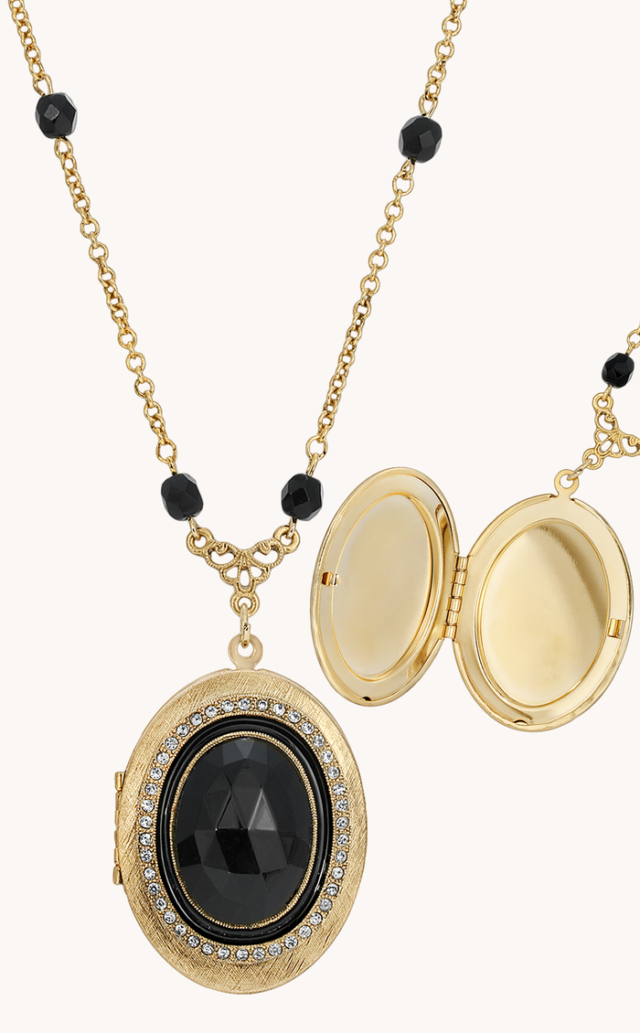 Soir̩e Jet Black Oval Stone Locket Necklace