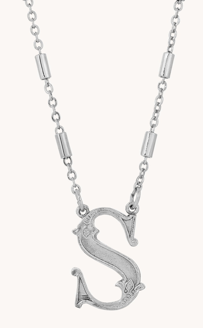 Silver Old Fashioned Initial Pendant Necklace