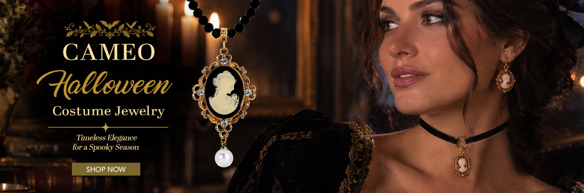 Cameo Halloween Costume Jewelry. Timeless elegance for a spooky season. Shop Now.