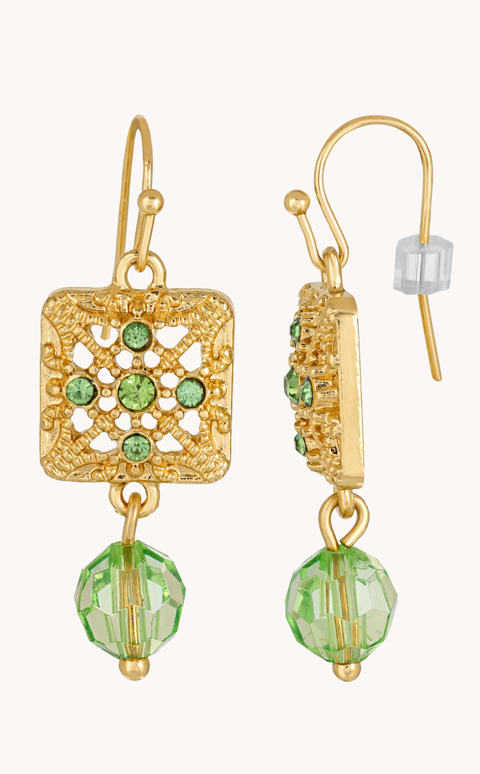 Green Crystal Filigree Earrings