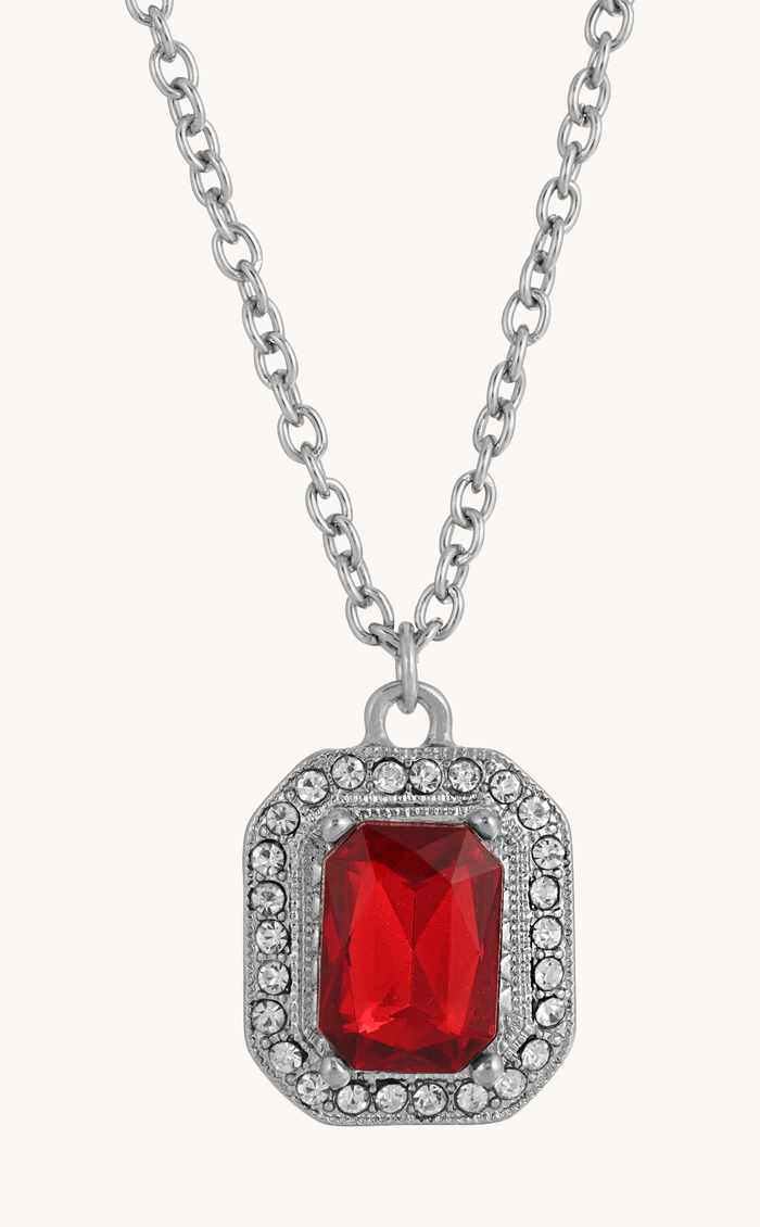 Octagon Stone & Crystal Pendant Necklace