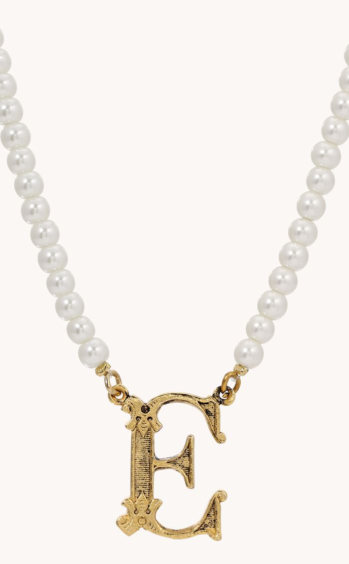 Faux Pearl Strand Gold Initial Pendant Necklace