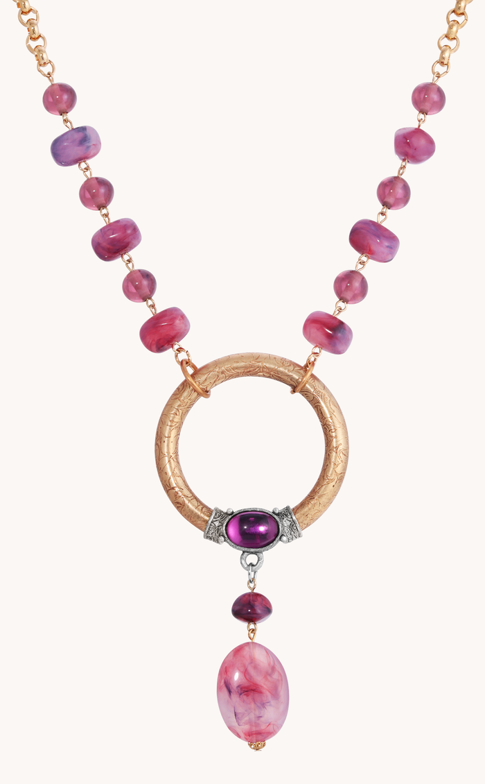 Amethyst Beaded Hoop Drop Necklace
