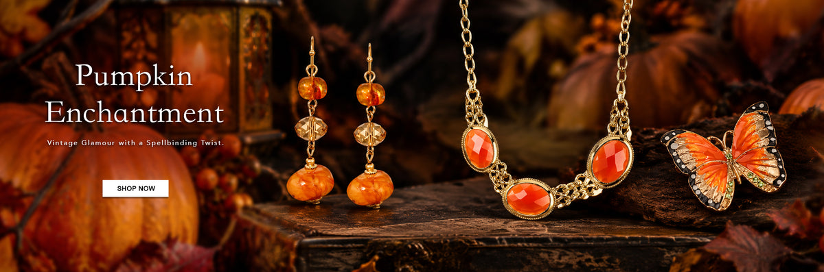 Pumpkin Enchantment. Vintage Glamour with a Spellbinding Twist. Shop Now.