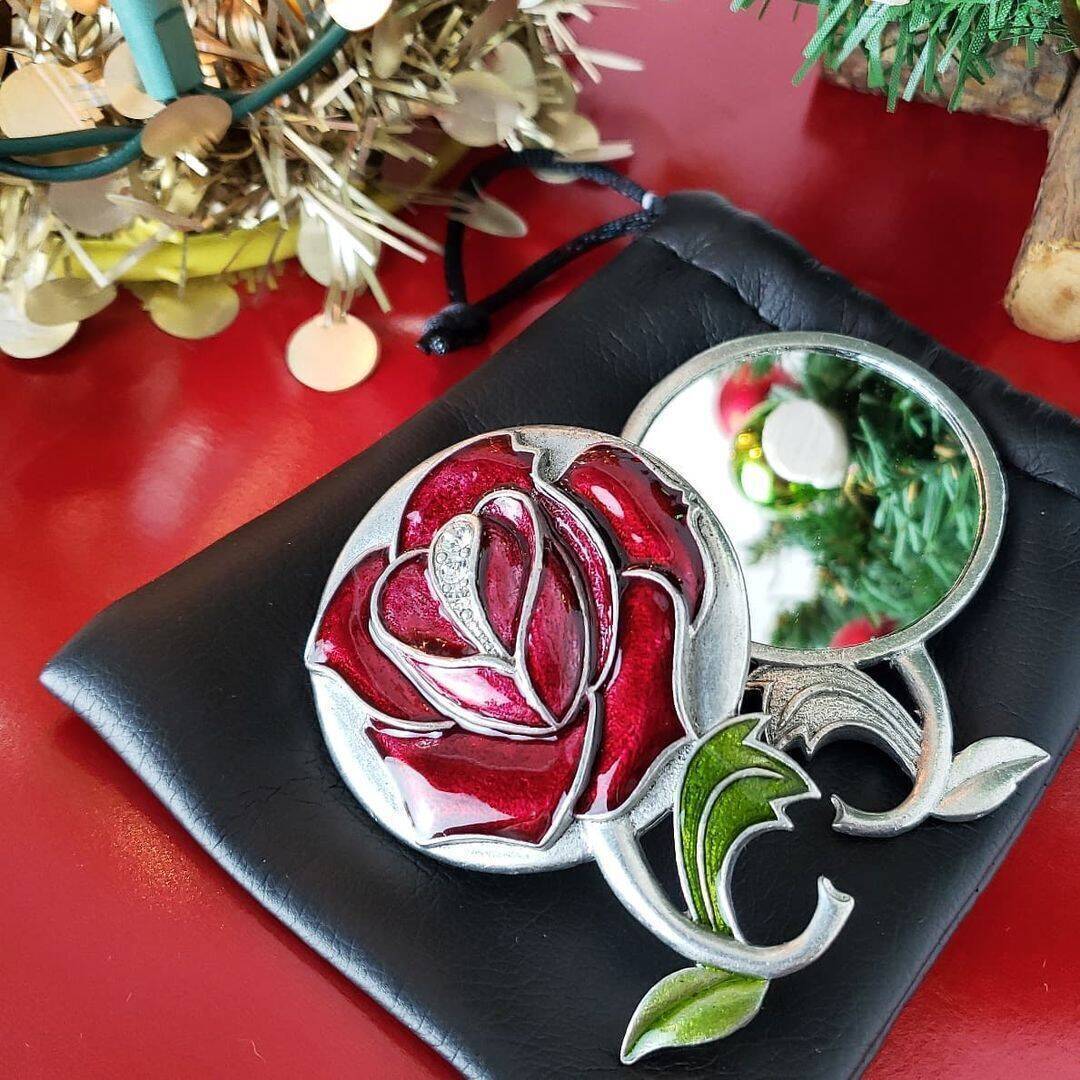 1928 Jewelry Red Rose Vanity Pocket & Purse Mirror