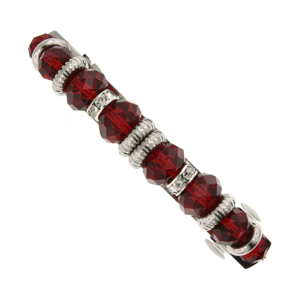 Women's Siam Red Rich Cut Faceted Beaded Crystal Accents Hair Barrette (1 Pcs)