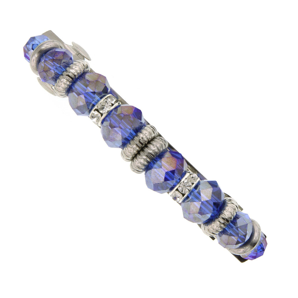 Women's Blue Rich Cut Faceted Beaded Crystal Accents Hair Barrette (1 Pcs)