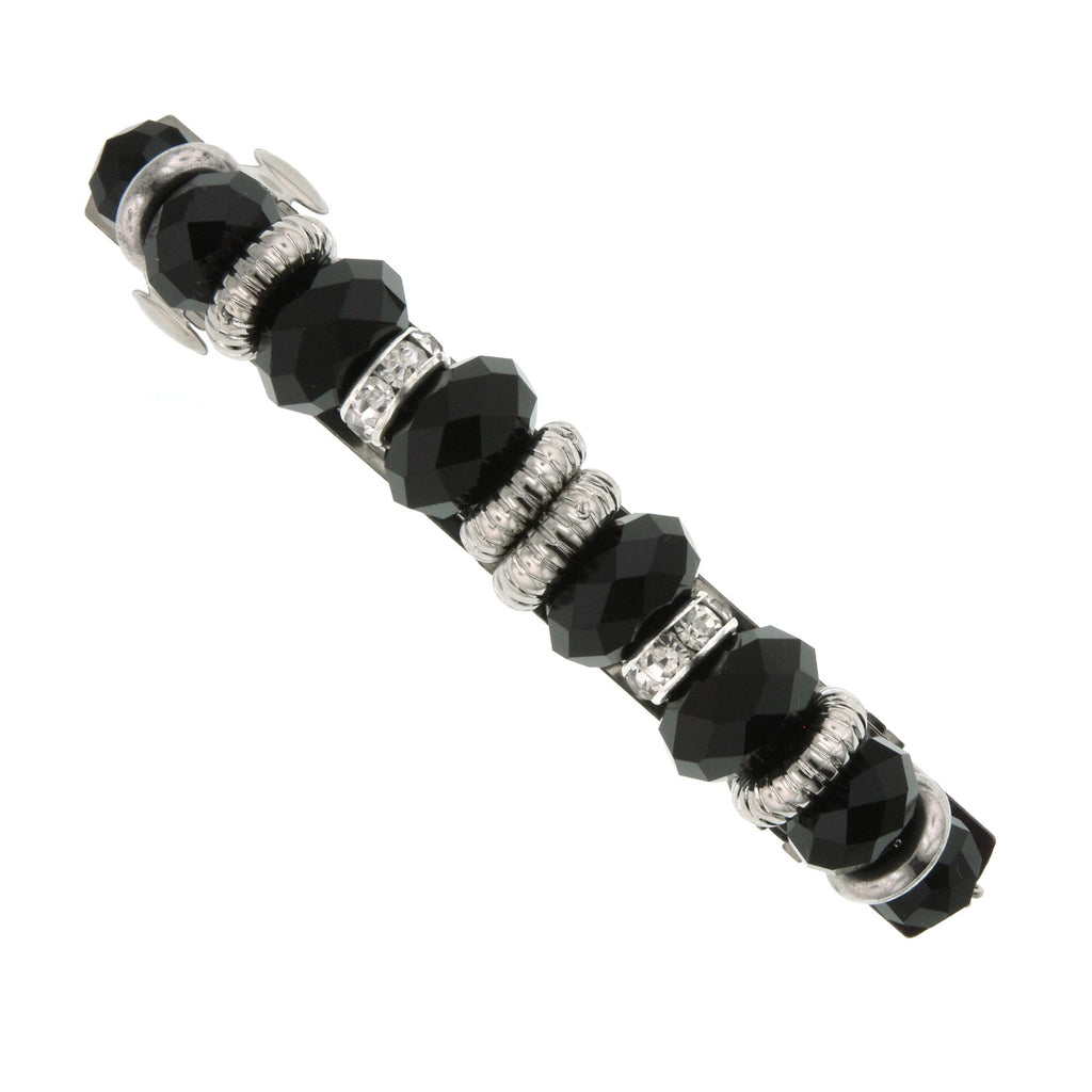 Women's Black Rich Cut Faceted Beaded Crystal Accents Hair Barrette (1 Pcs)