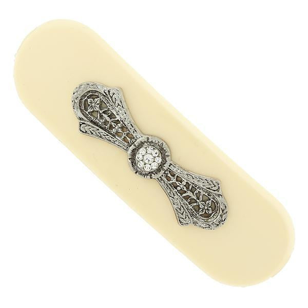 Ivory Color And Silver Tone Filigree With Crystal Accent Hair Clip