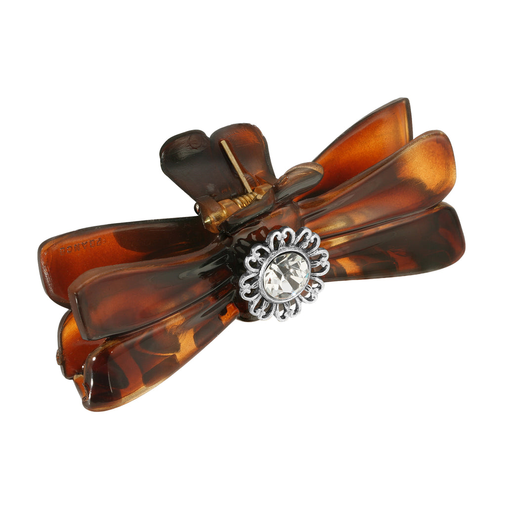 Brown Tortoise Filigree And Crystal Accent Small Claw Hair Clip
