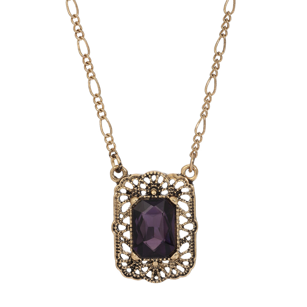 Brontë Filigree Octagon Crystal Pendant Necklace 16" + 3" Extender