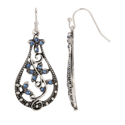Teardrop Vine Light Sapphire Crystal Drop Earrings