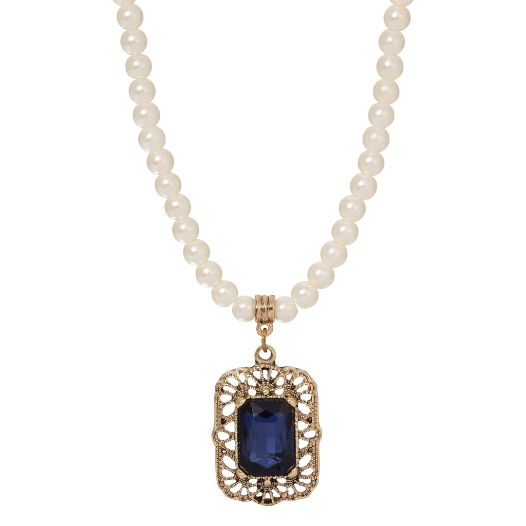 regency bronte filigree octagon crystal pendant faux pearl strand necklace 15 3 extender