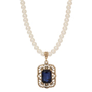Regency Brontë Filigree Octagon Crystal Pendant 5mm Faux Pearl Strand Necklace 15" + 3" Extender