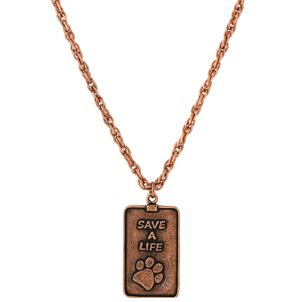 Copper Tone Save A Life Dog Tag Necklace 32 Inches