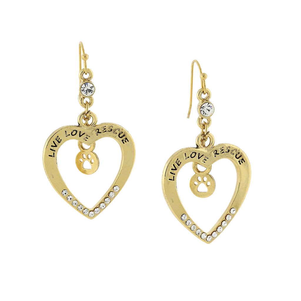 Gold Tone Open Heart Live Love Rescue Earrings