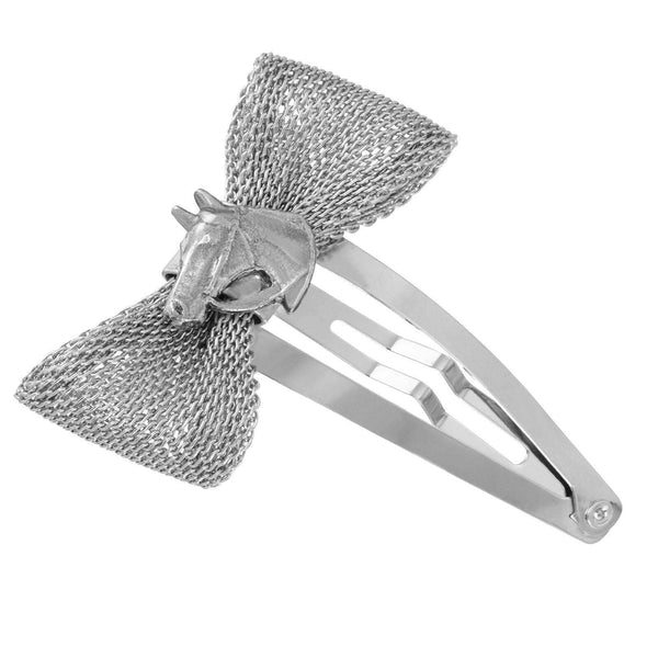Mesh Bow Horse Head Snap Hair Clip