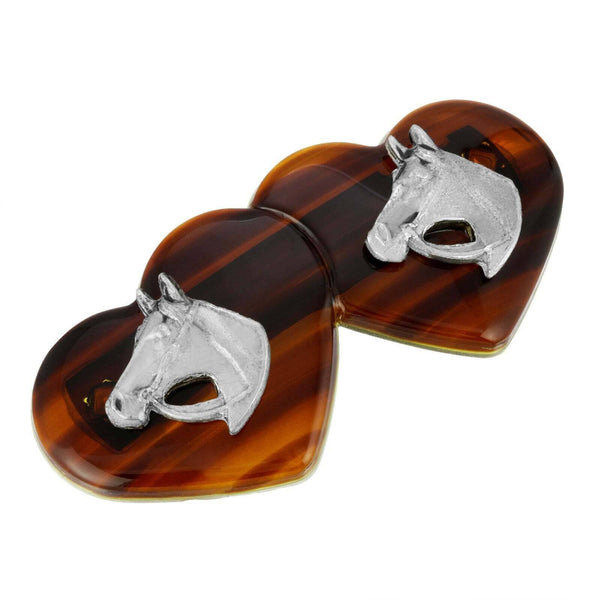 Brown Tortoise Double Heart Horse Head Hair Barrette