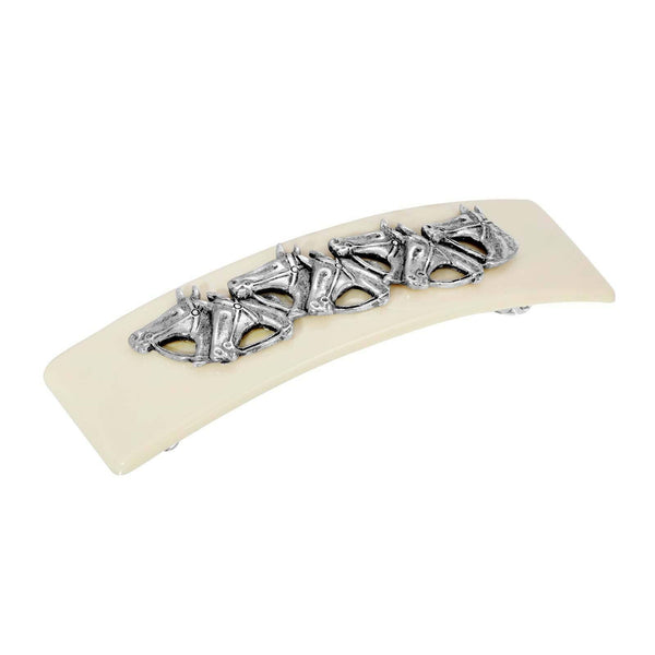 Ivory Racing Horses Hair Barrette