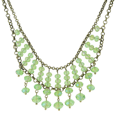 Silver Tone Beaded Necklace 16   19 Inch Adjustable Light Green