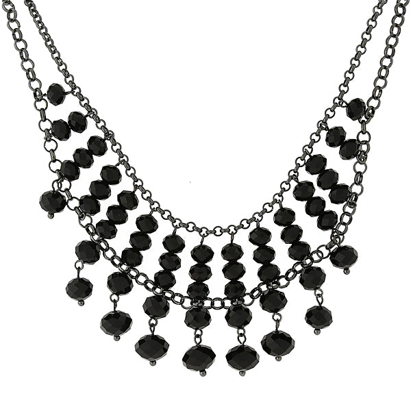 Silver Tone Beaded Necklace 16   19 Inch Adjustable Black