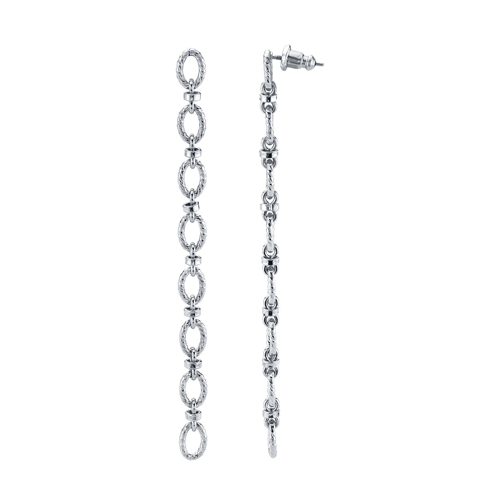 Oval Textured Linking Chain Linear Earrings