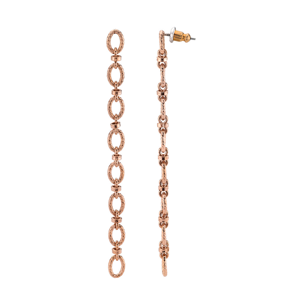 Pink Oval Textured Linking Chain Linear Earrings