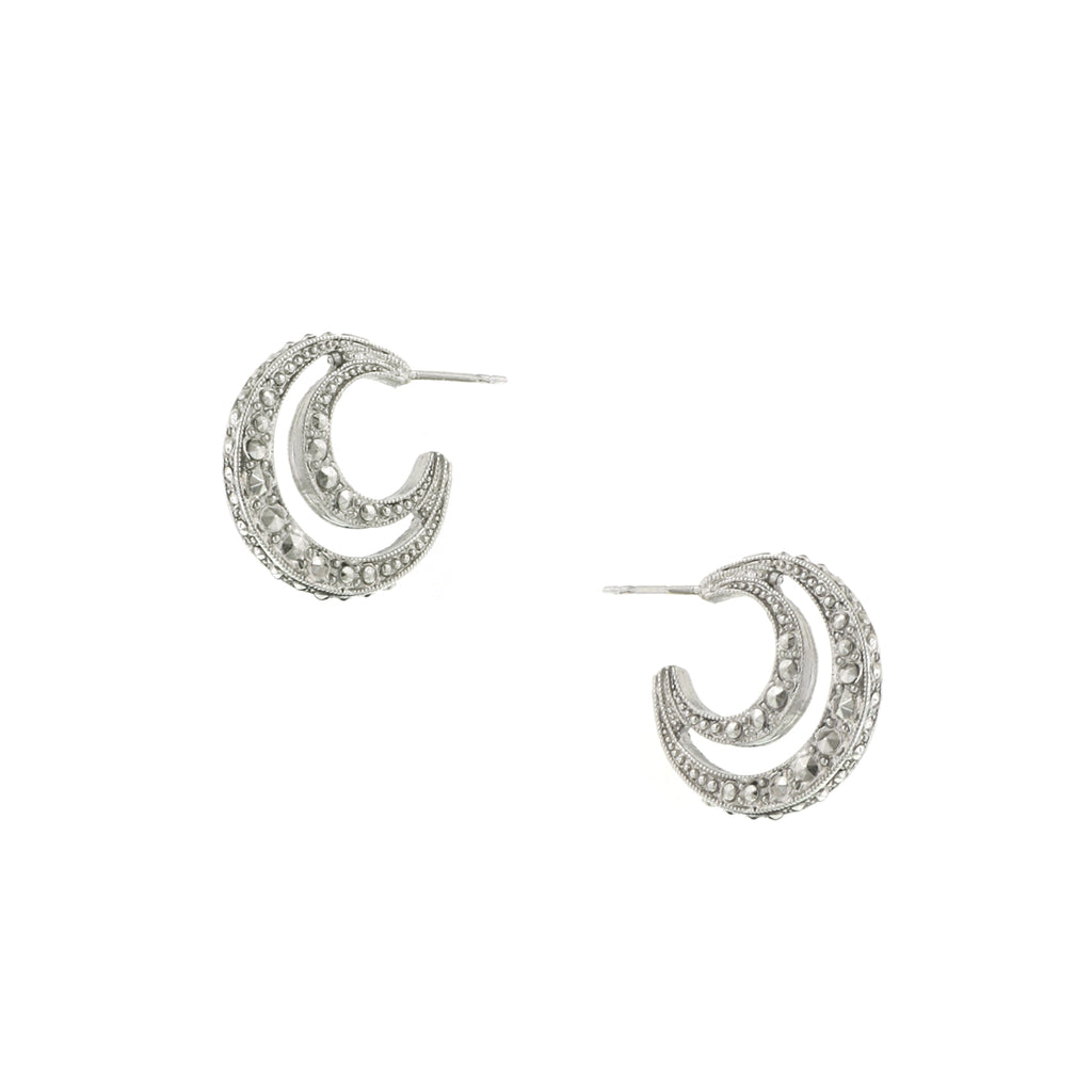 Silver Tone Moon Hoop Earrings