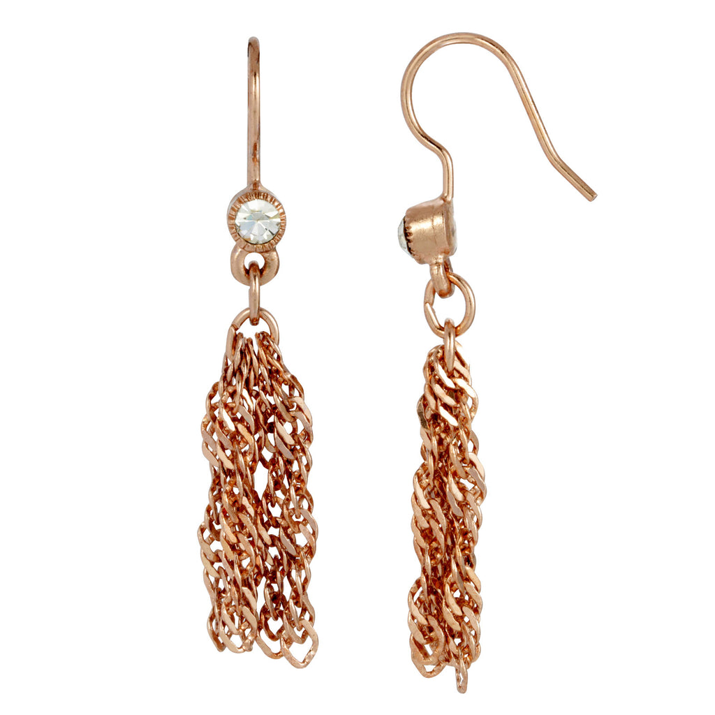 Rose Gold Round Crystal French Wire Tassel Earring