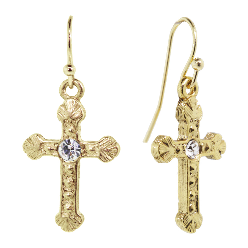 Crystal Accent Ornate Cross Drop Earrings