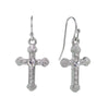 1928 Spiritual Crystal Accent Ornate Silver Tone Cross Drop Earrings