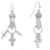 1928 Spiritual Silver Hand And Cross Charm Dangle Earrings