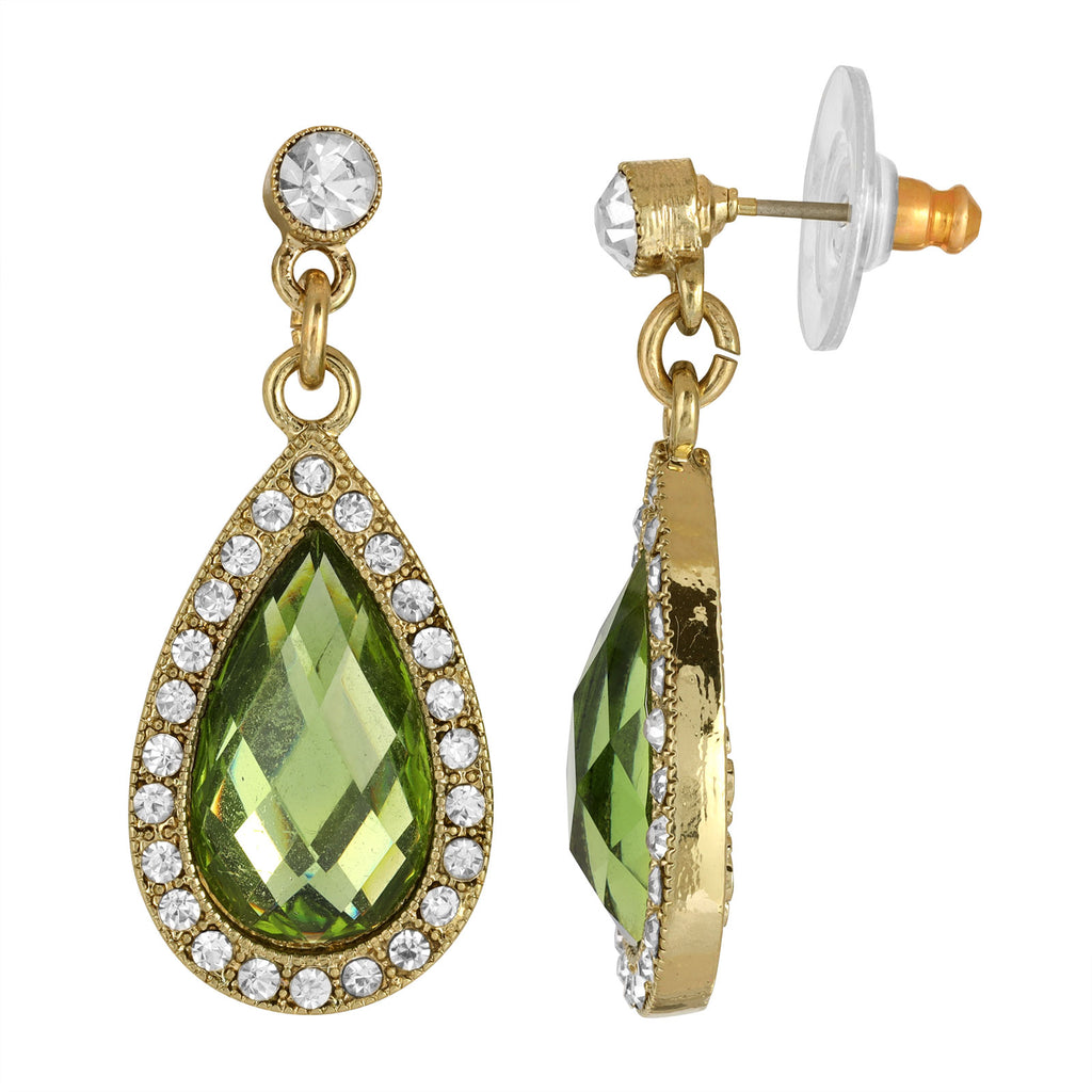 2028 Jewelry Gold-Tone Green And Crystal Teardrop Earrings