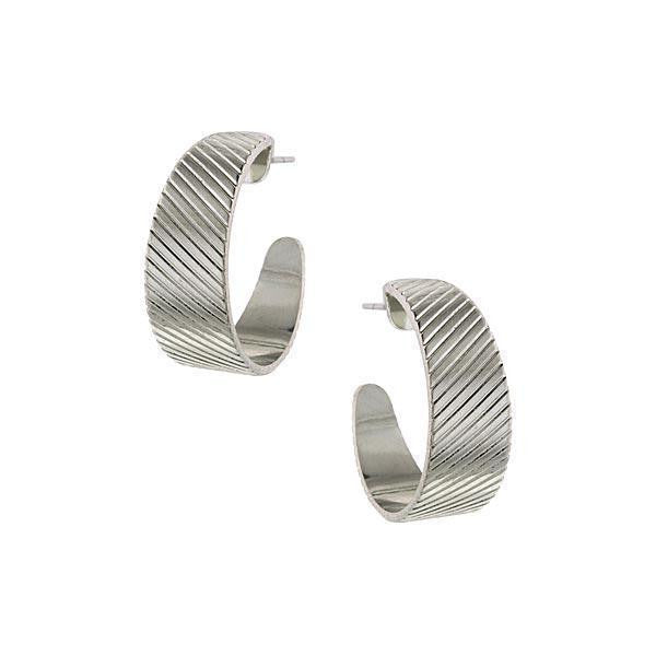 Silver Tone Diagonal Patterned Hoop Earrings