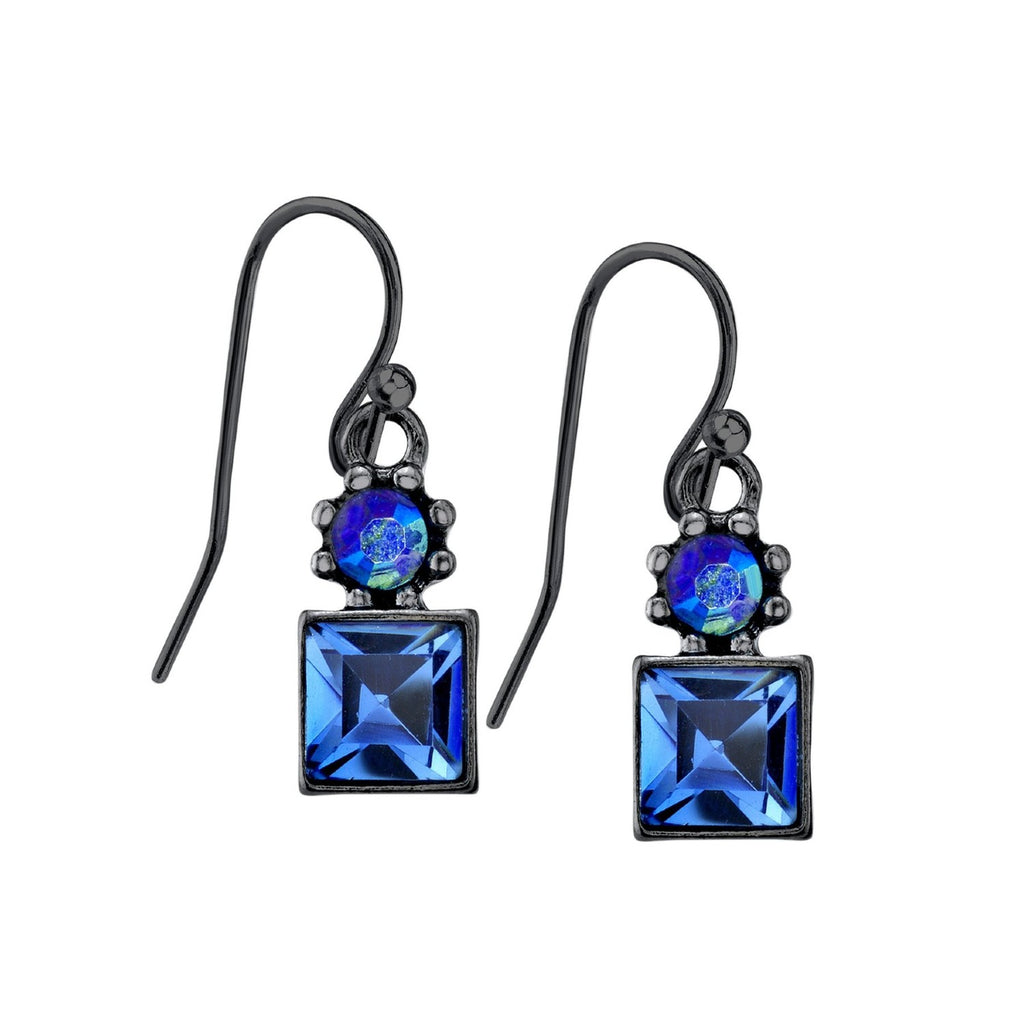 Black-Tone Light Blue AB Crystal Drop Earrings
