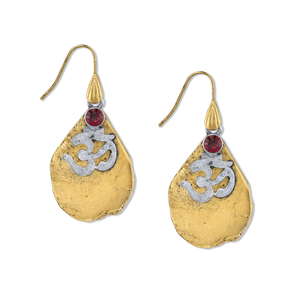 T.R.U. 14K Gold-Dipped Earrings with Ohm Symbol and Siam Red Austrian Crystals