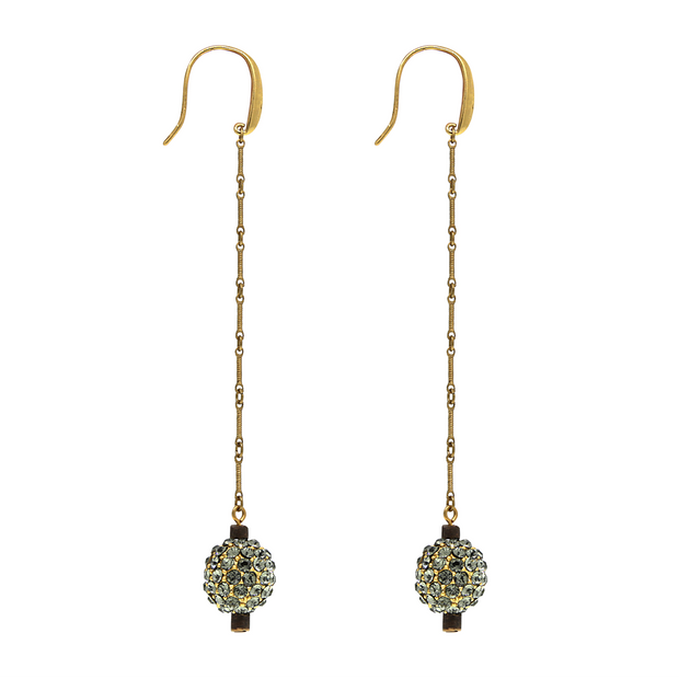 14K Gold-Dipped Long Wire Fireball Linear Earrings With Swarovski Crystals