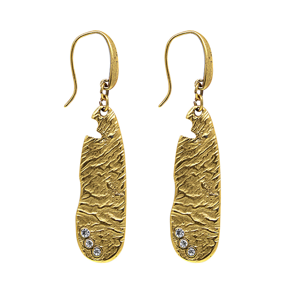 14K Gold Dipped Sculptured Drop Earrings Embellished With Austrian Crystals
