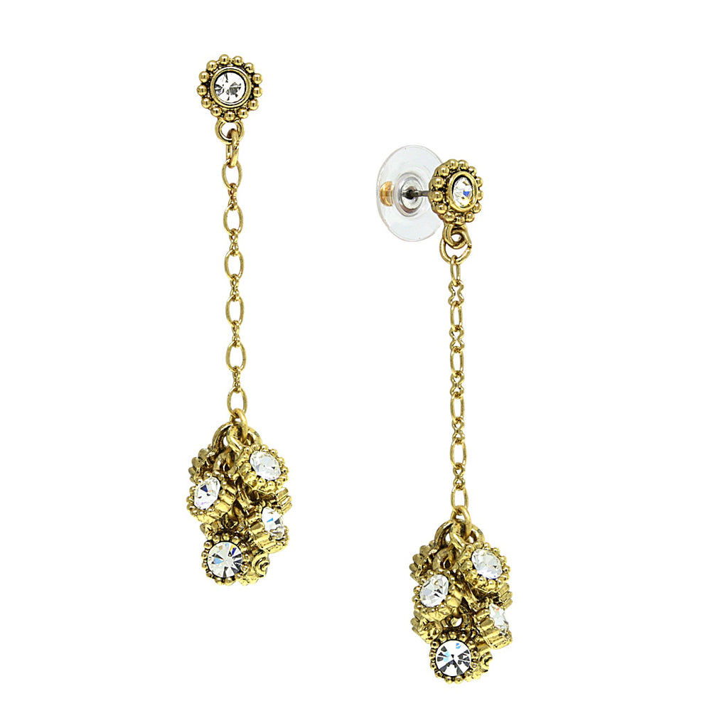 14K Gold Dipped Linked Round Crystal Clusters Drop Earrings