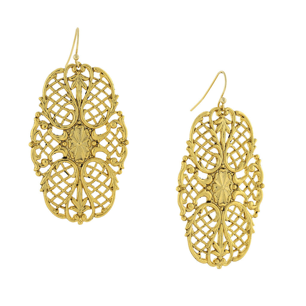 14K Gold Dipped Classic Ornamental Filigree Drop Earrings
