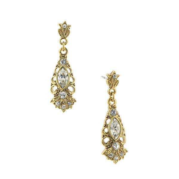 Gold Tone Crystal Navette Drop Earrings