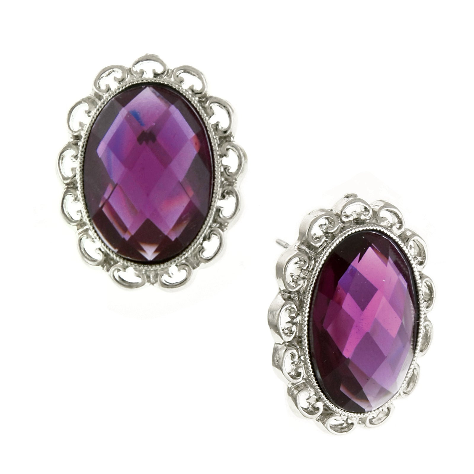 Cz studded purple stone drop earrings -