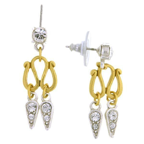 Gold Tone And Silver Tone Crystal 2 Drop Post Earrings