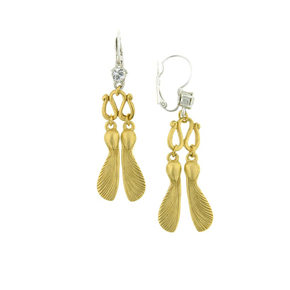 Silver Tone And Gold Tone Crystal Maple Seed Leverback Earrings