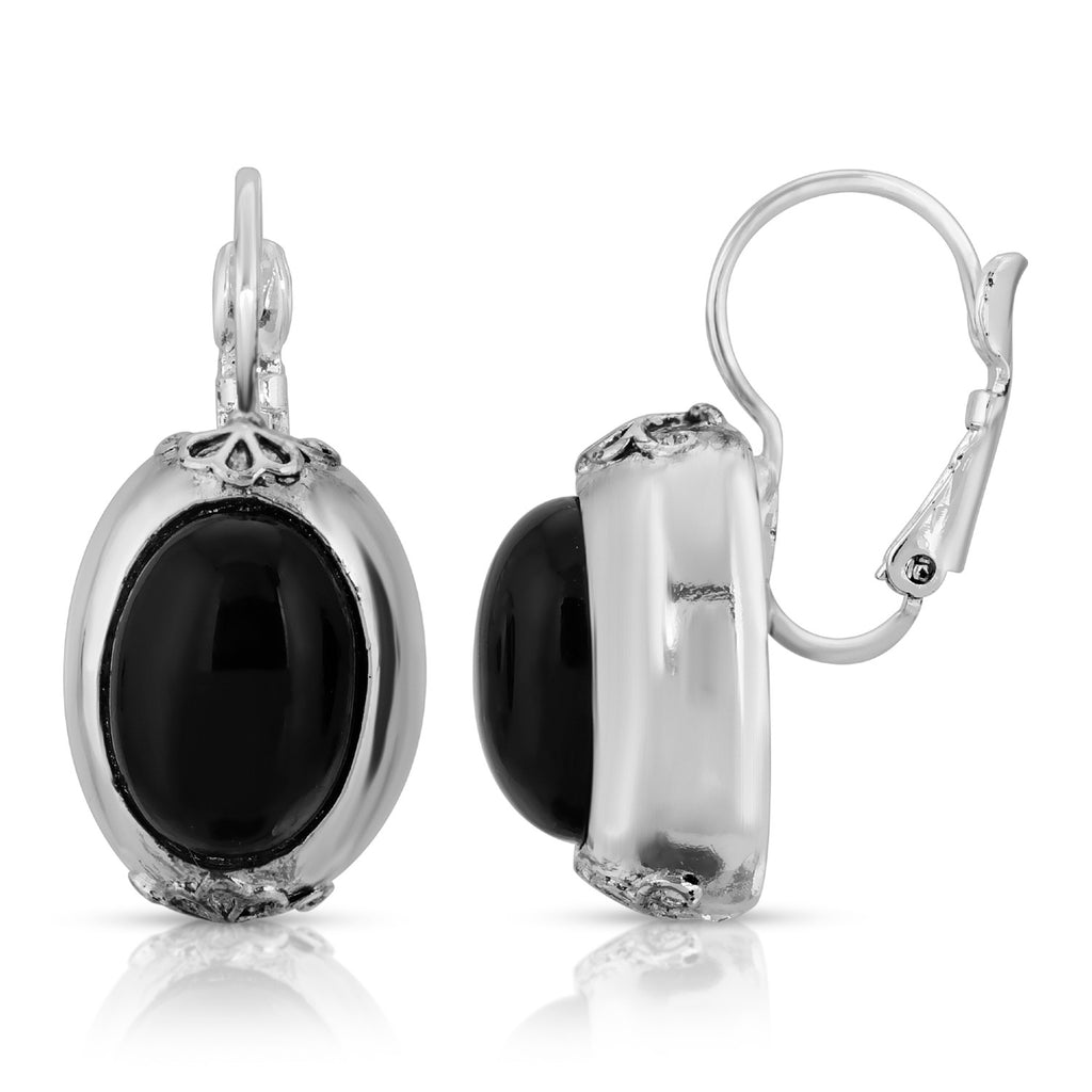 Illusions Onyx And Silver Oval Drop Leverback Earrings