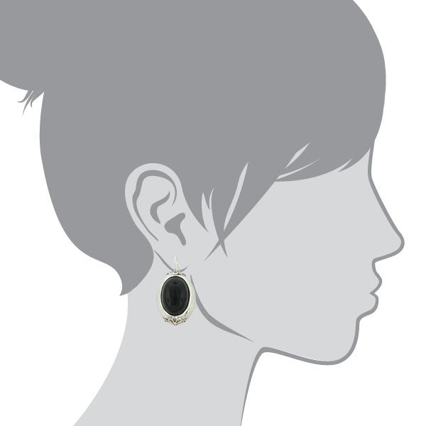 Silhouette Illusions Onyx And Silver Oval Drop Leverback Earrings